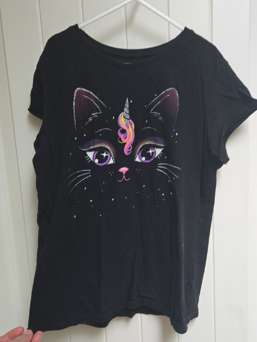 The Children Place Cat Unicorn Cotron Graphic Tee - Black Short Sleeve